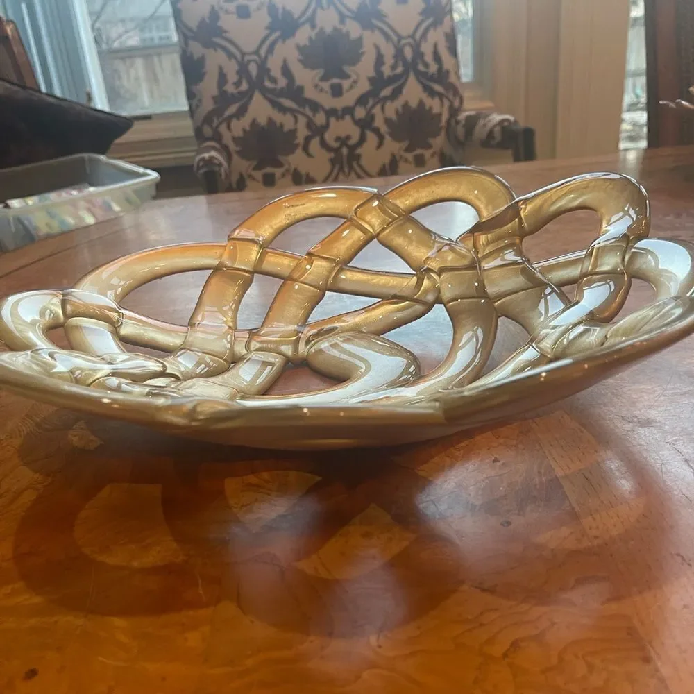 DECORATIVE GOLDEN Bronze Lattice Celtic Knot Weave Bowl!
